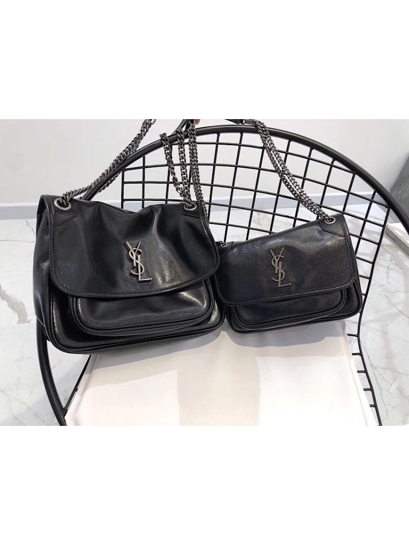Yves Saint Laurent YSL Niki Baby in Metallic Leather Black