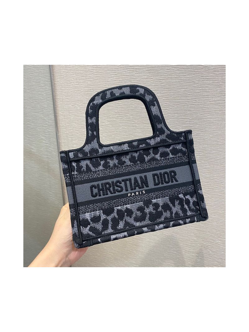 Dior Mini Book Tote S5475 Gray Mizza Embroidery