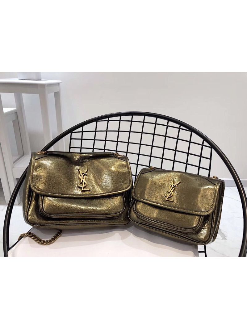 Yves Saint Laurent YSL Niki Baby in Metallic Leather Champagne Gold