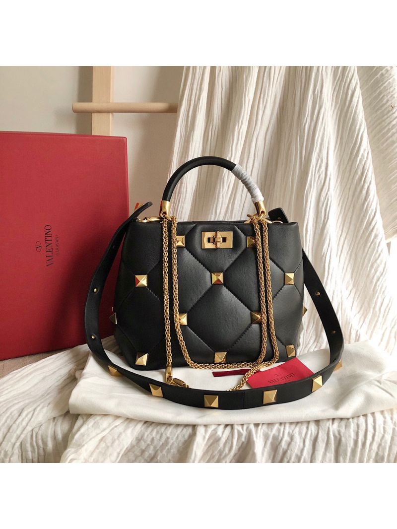 Replica Valentino Roman Stud The Handle Bag In Nappa BSFGF9 Black