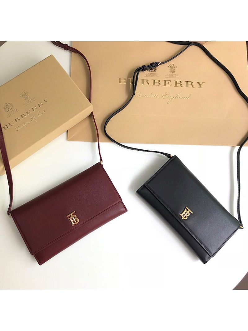 Burberry Monogram Motif Leather Wallet with Detachable Strap 80097551 Black
