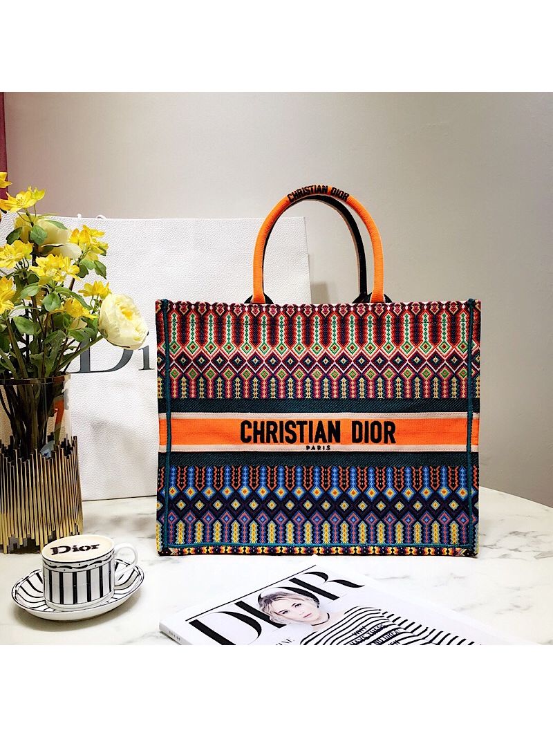 Dior Book Tote bag in Multi-Coloured Embroidered canvas.