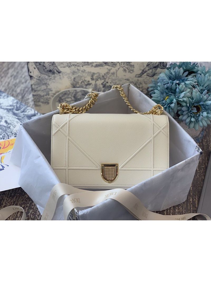 Dior "Diorama" Flap in Grainy Calfskin with Large Cannage Motif Bag White