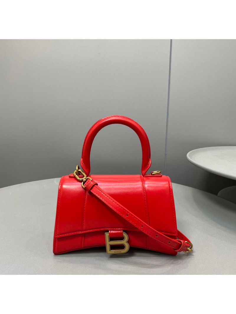 Balenciaga Hourglass Top Handle Bag In Red Shiny Box Calfskin 5935461