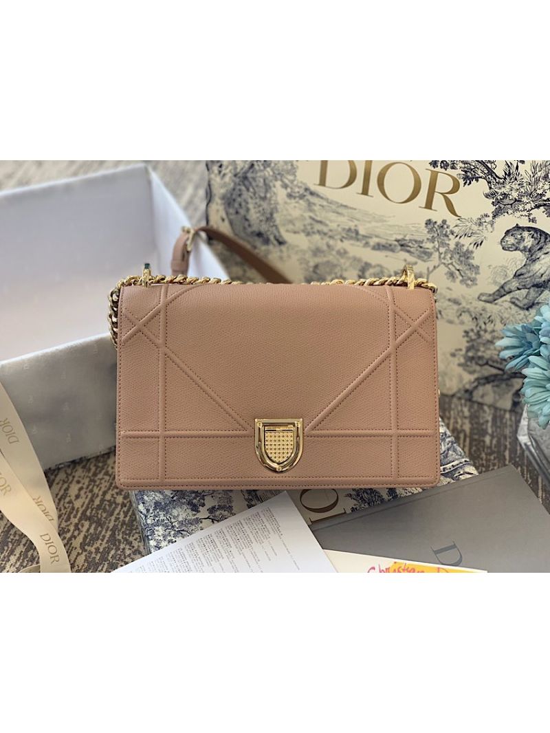 Dior "Diorama" Flap in Grainy Calfskin with Large Cannage Motif Bag Powder Pink