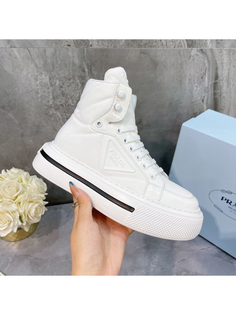 Prada Macro Re-Nylon and brushed leather high-top sneakers 1T642M White