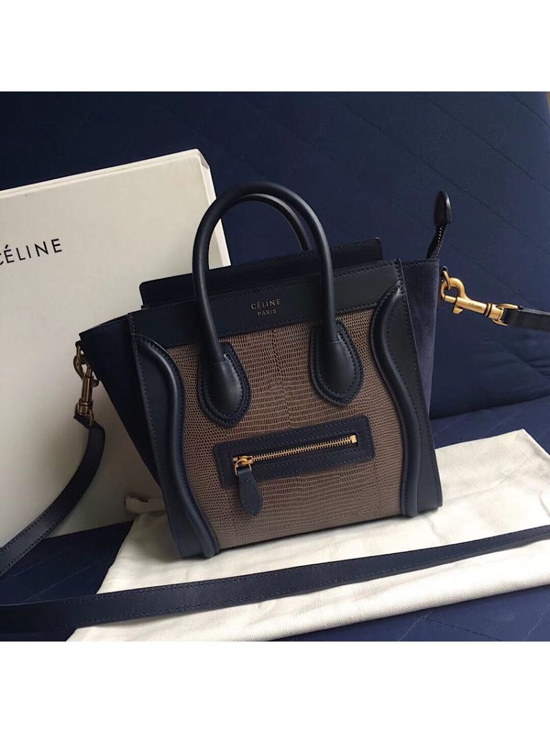 Céline Luggage Tote Calfskin Tricolour with Lizard Tan