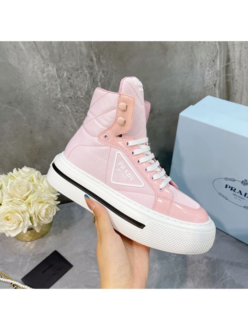 Prada Macro Re-Nylon and brushed leather high-top sneakers 1T642M Pink