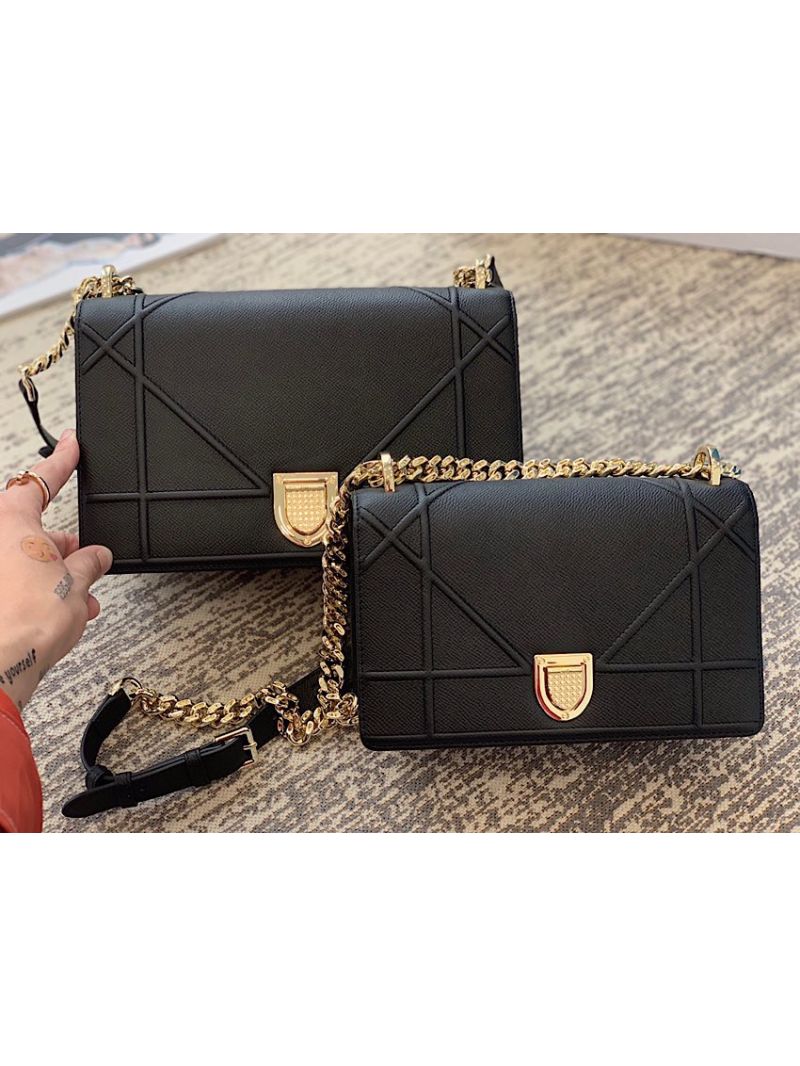 Dior "Diorama" Flap in Grainy Calfskin with Large Cannage Motif Bag Black