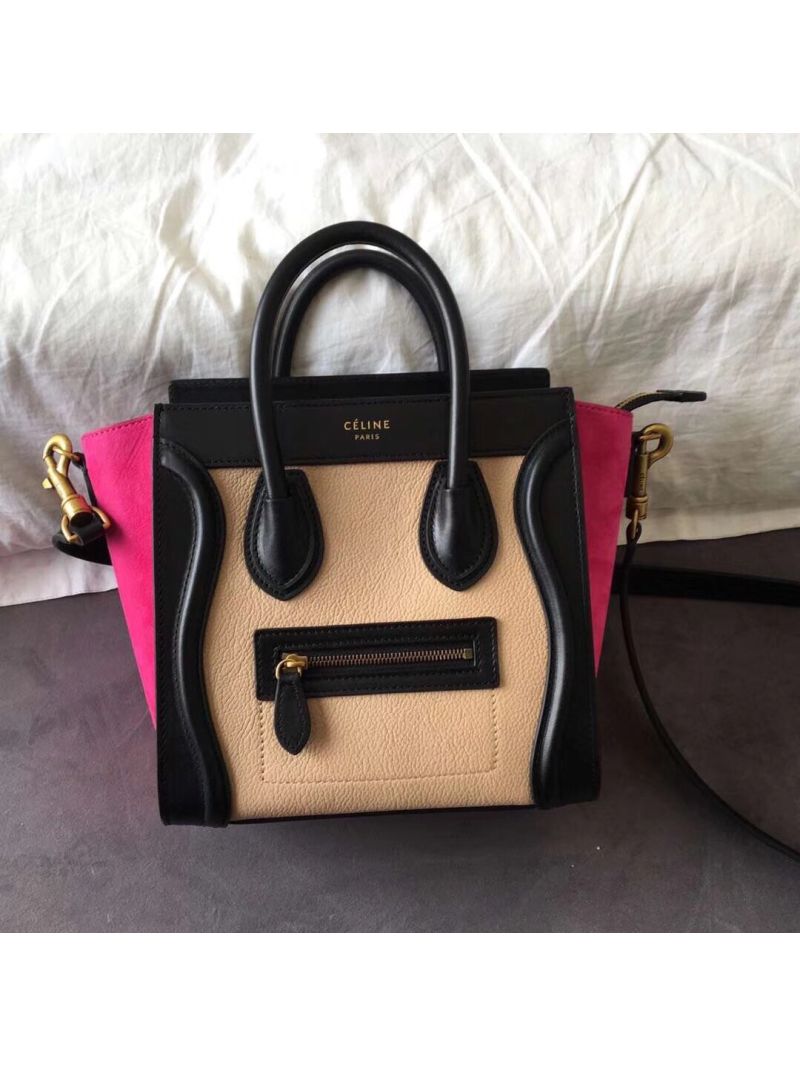 Céline Luggage Tote Calfskin Tricolour (Black, Beige, Pink)