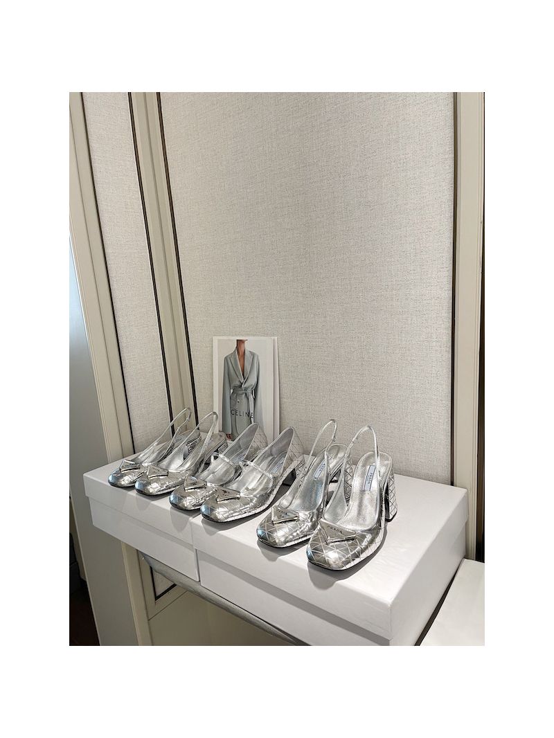 Prada Metallic Leather Pumps 1I771M Silver
