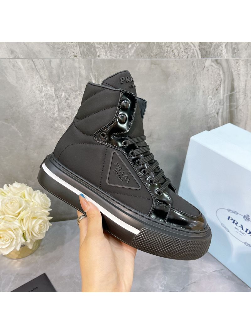 Prada Macro Re-Nylon and brushed leather high-top sneakers 1T642M Black