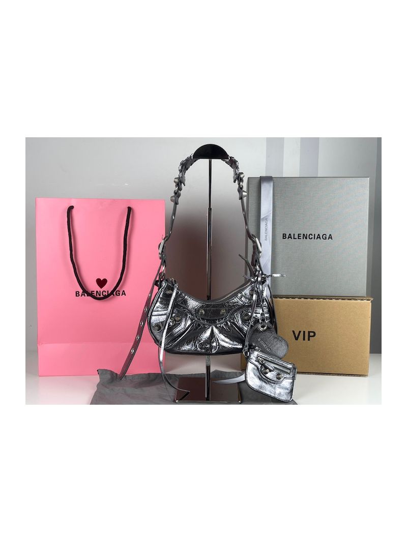 Balenciaga Le Cagole XS S Shoulder Bag in Lambskin Metallic Silver 6713071