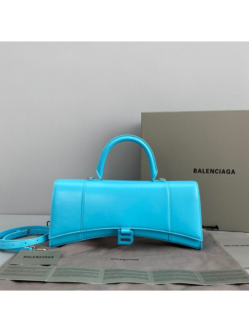 Balenciaga Hourglass Stretched Top Handle Bag in Azur Shiny Box Calfskin 6549461