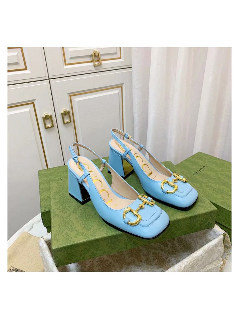 Gucci Women's Mid-heel Slingback with Horsebit 643892 Blue
