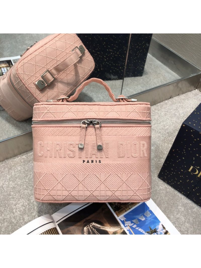 Dior Travel Vanity Bag Pink Cannage Embroidery S5417