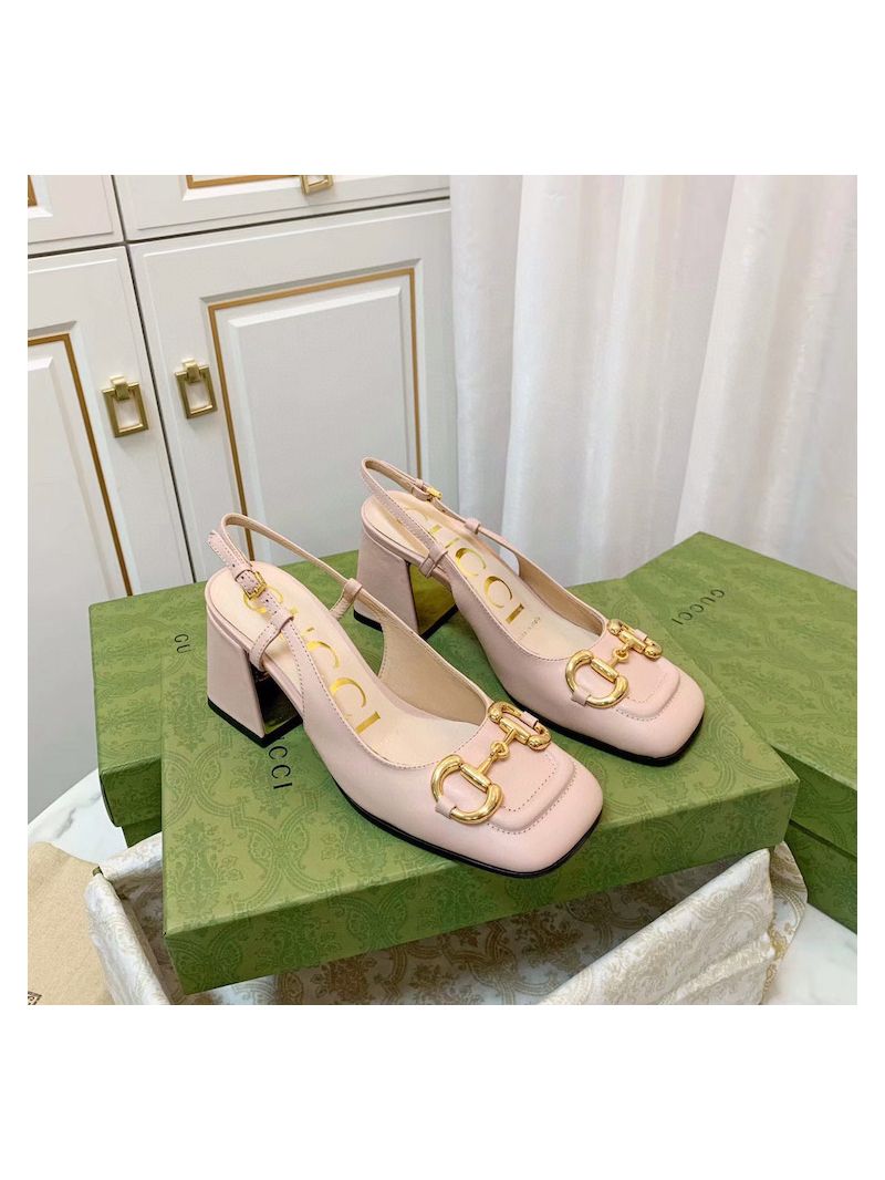 Gucci Women's Mid-heel Slingback with Horsebit 643892 Light Pink