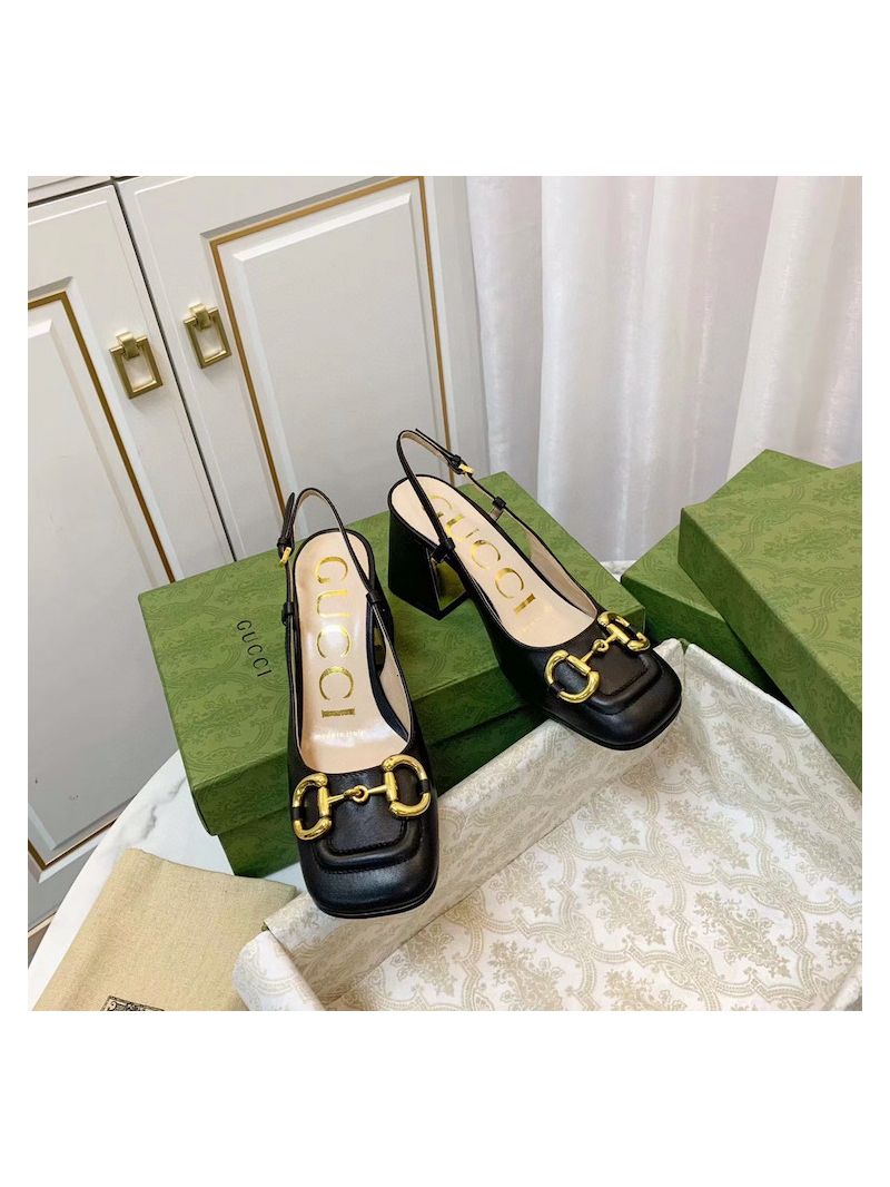 Gucci Women's Mid-heel Slingback with Horsebit 643892 Black