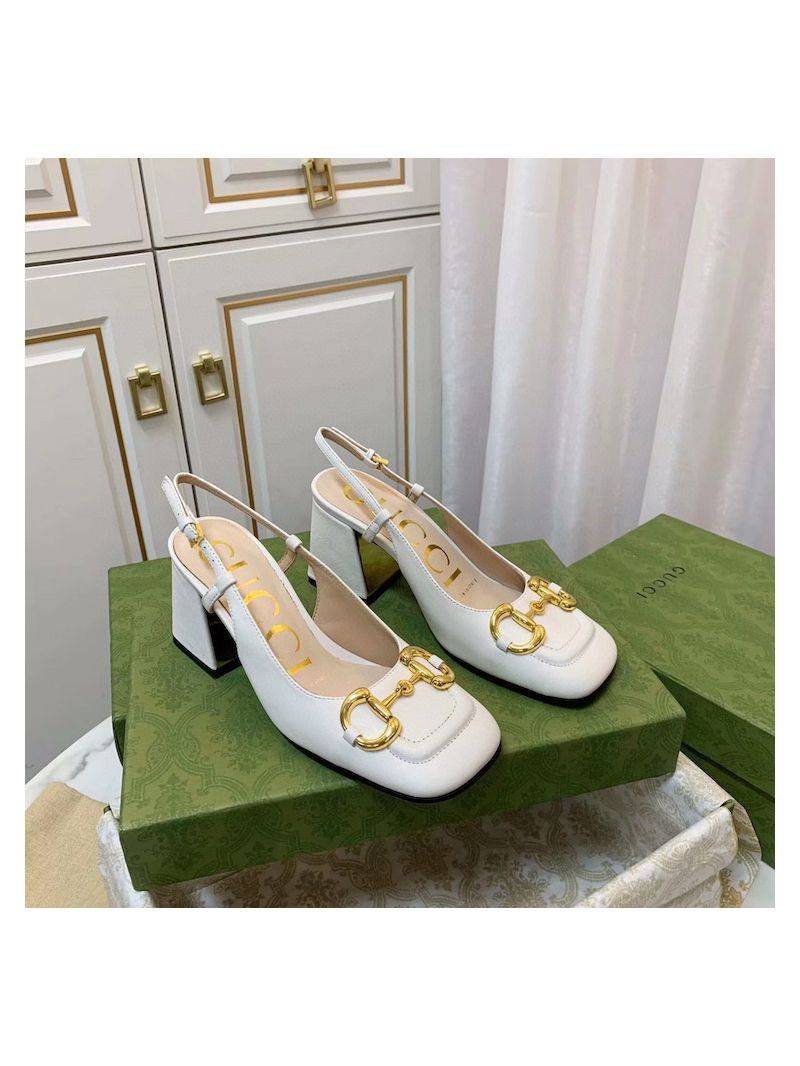 Gucci Women's Mid-heel Slingback with Horsebit 643892 White