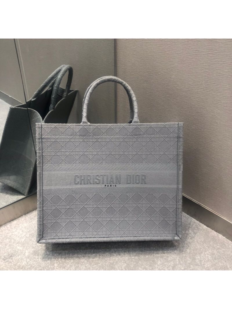 Dior Book Tote Cannage Embroidered Canvas Bag Light Gray M1286