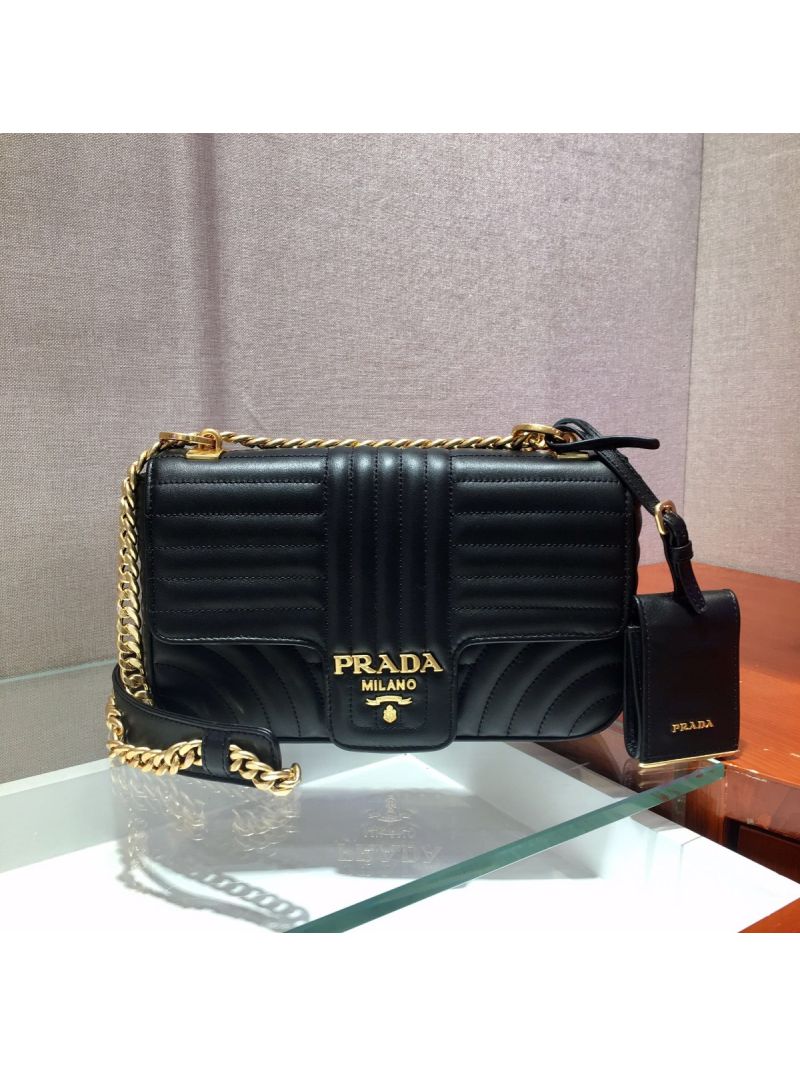 Prada Diagramme Medium Leather Bag 1BD108 Black