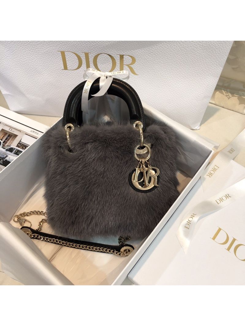 Dior Lady Dior Mink Fur Bag in Lambskin M5050S Grey