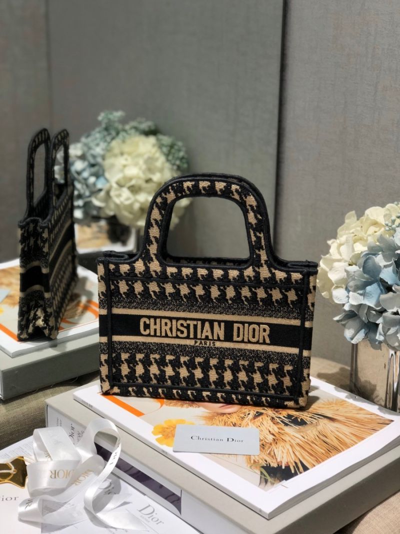 Dior Book Tote in Beige Houndstooth Embroidery M1271