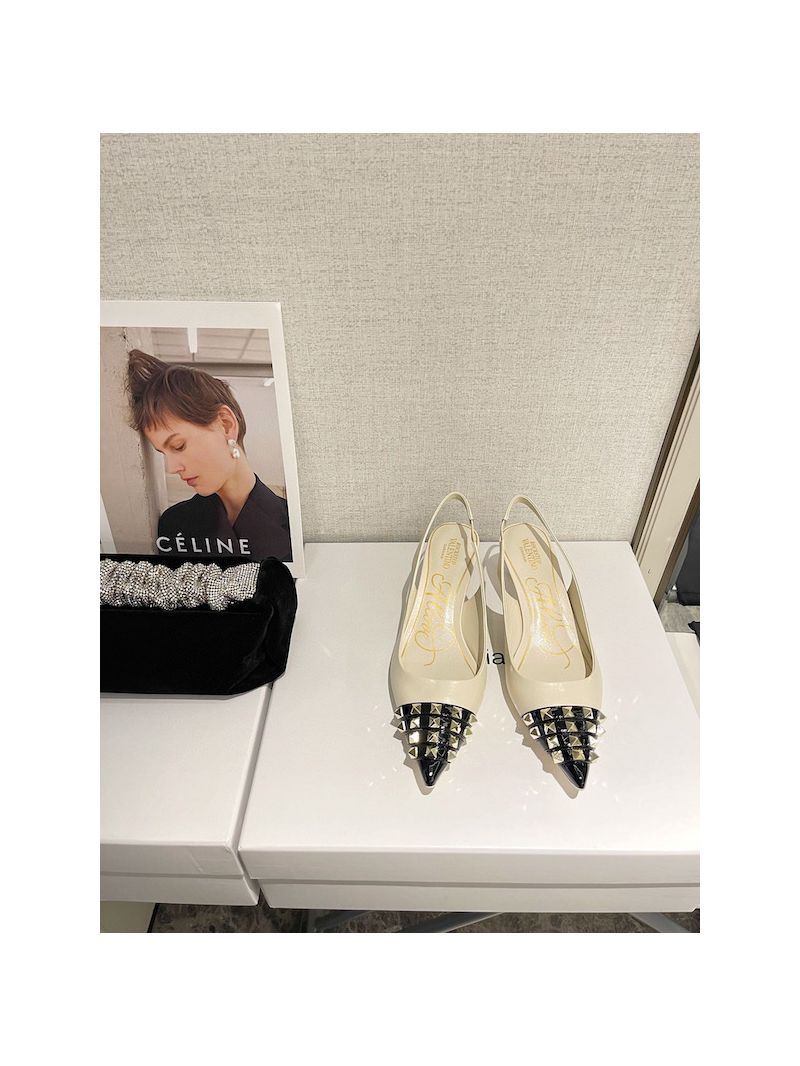 Valentino Rockstud Alcove Slingback Pumps In Goatskin And Patent Leather Ivory/Black