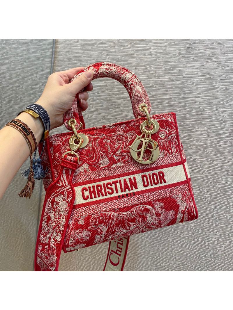Dior Medium Lady D-Lite Bag Raspberry Toile de Jouy Reverse Embroidery