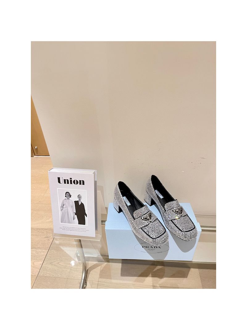 Prada Satin Loafers With Crystals 1D752M