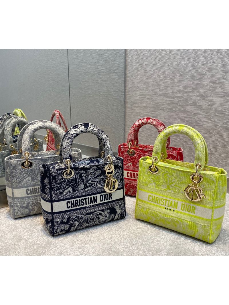 Dior Medium Lady D-Lite Bag Lime Toile de Jouy Reverse Embroidery