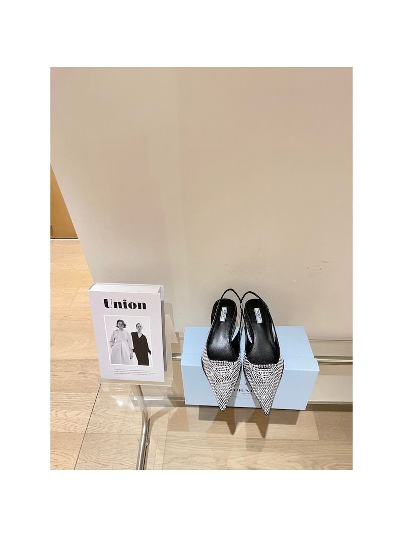 Prada Satin Slingback Pumps With Crystals 1I756M