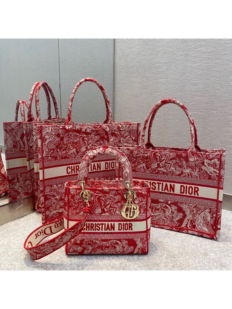 Dior Book Tote bag in Raspberry Toile de Jouy Reverse Embroidery