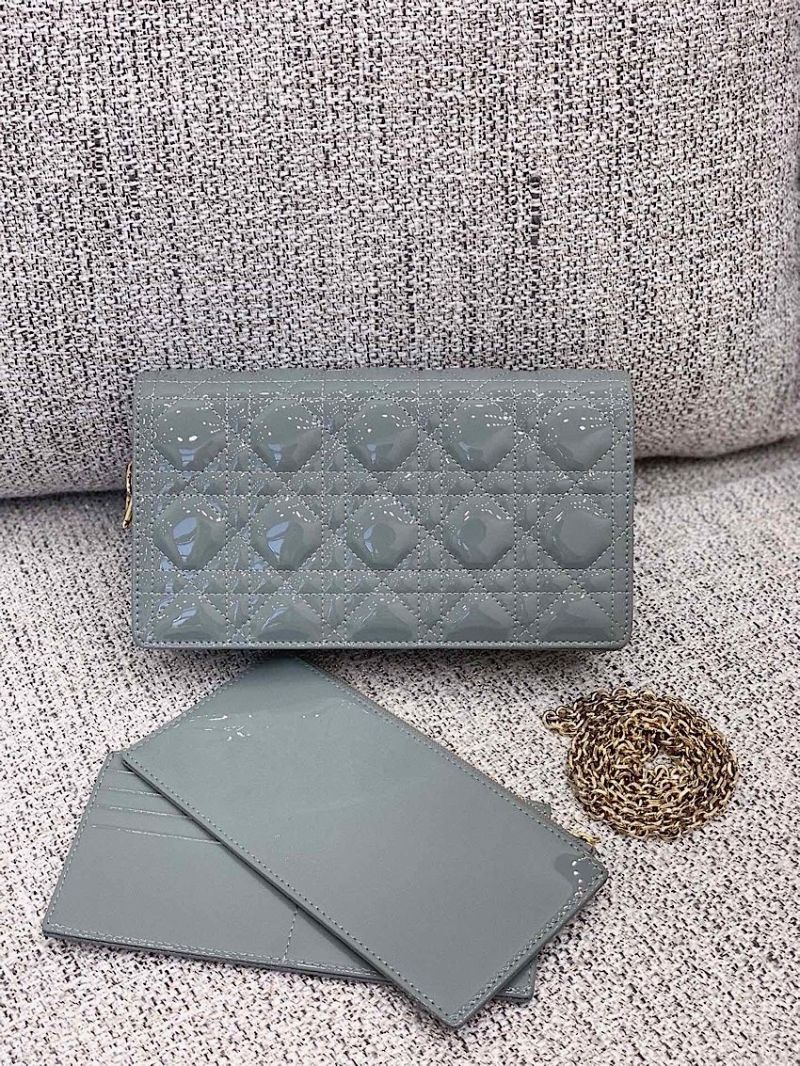 Lady Dior Clutch With Chain in Patent Calfskin S0204 Stone Gray