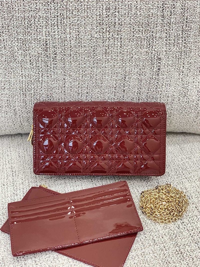 Lady Dior Clutch With Chain in Patent Calfskin S0204 Claret Red