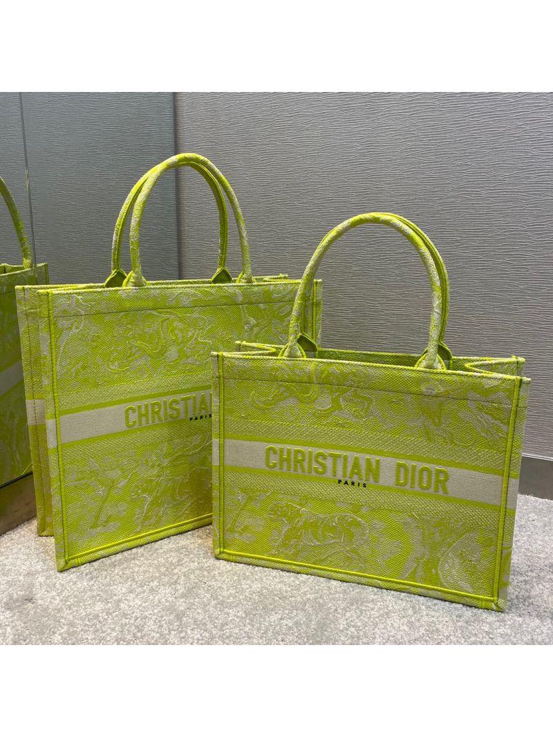 Dior Book Tote bag in Lime Toile de Jouy Reverse Embroidery