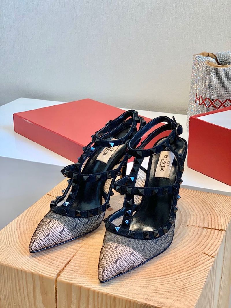 Valentino Rockstud Lace Ankle Strap Pump 85mm Black