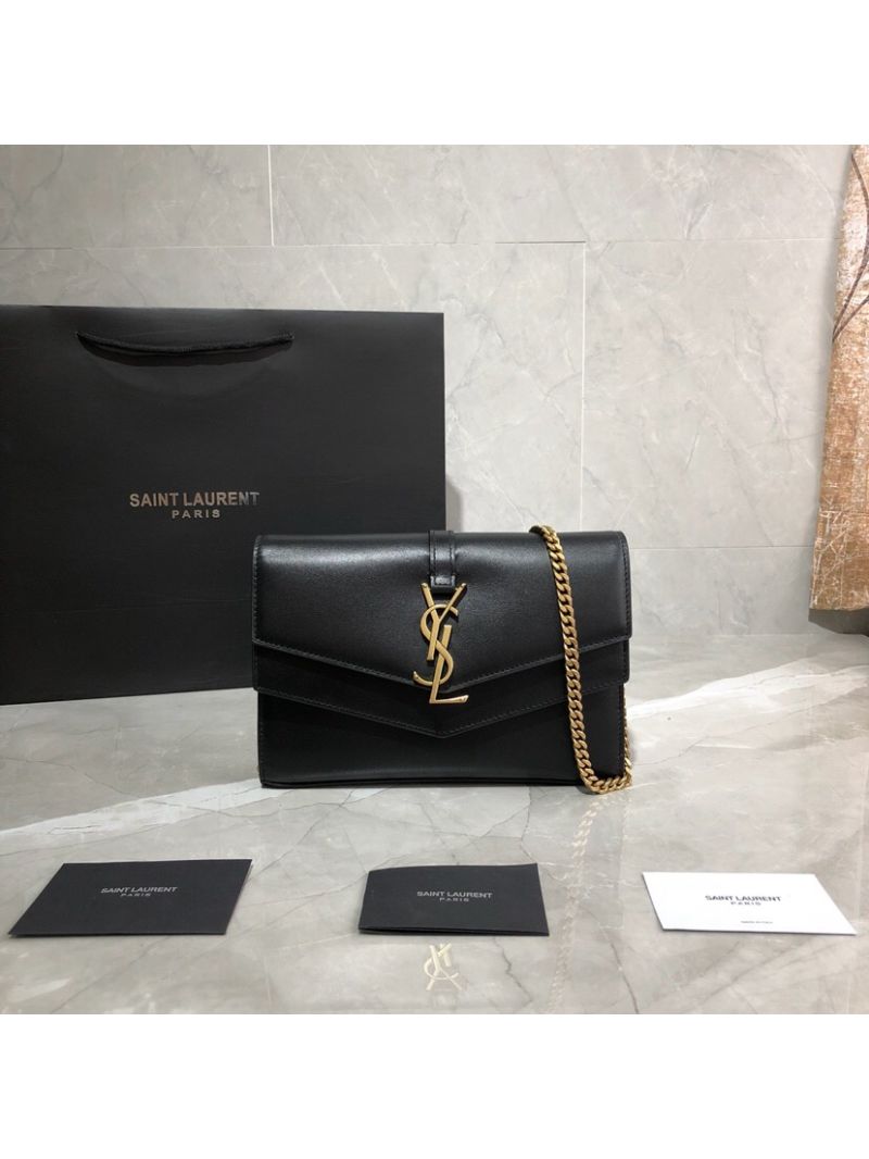 Saint Laurent YSL Sulpice Chain Wallet In Smooth Leather 554763 Black