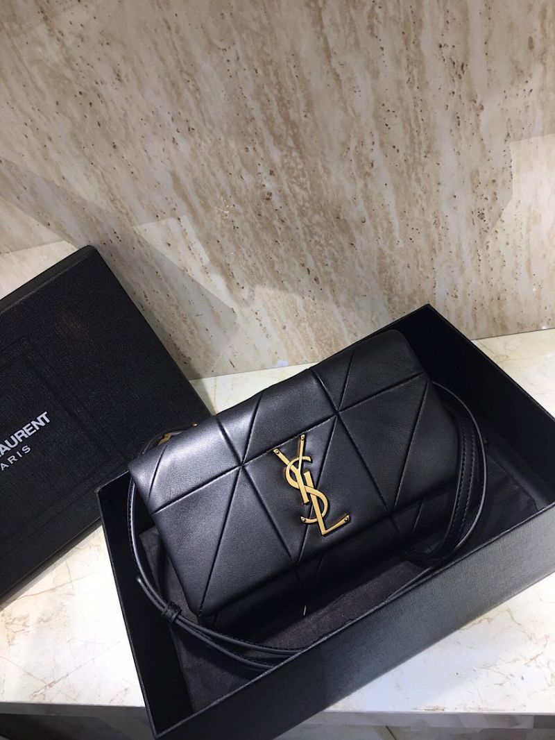 YSL Saint Laurent Jamie Chain Wallet "Carré Rive Gauche " In Lambskin Black