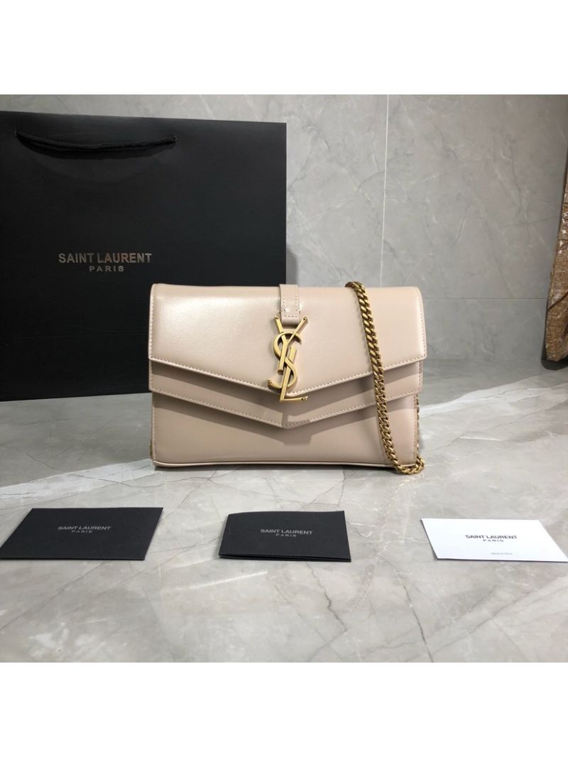 Saint Laurent YSL Sulpice Chain Wallet In Smooth Leather 554763 Beige
