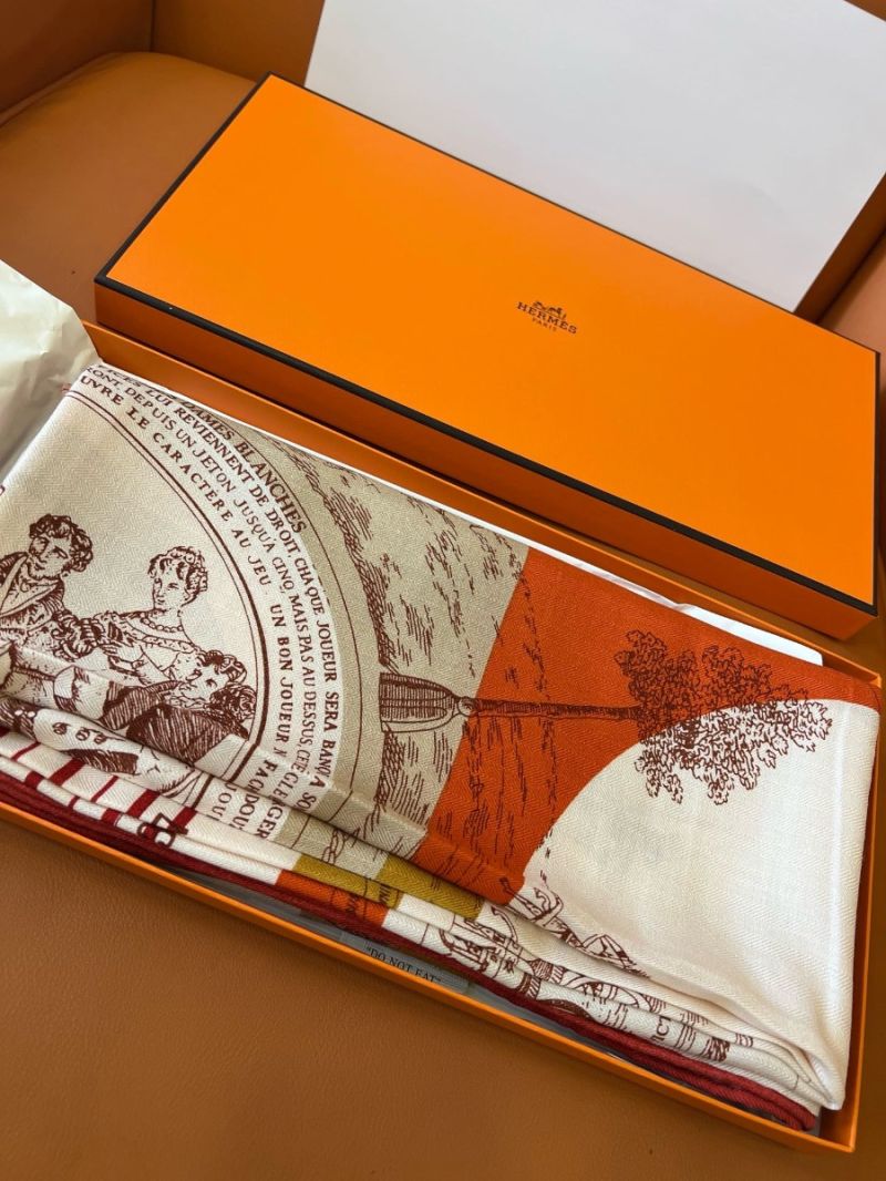 Hermes Jeu Des Omnibus Et Dames Blanches Au Tampon Silk Scarf 140 H673494S Orange Caramel