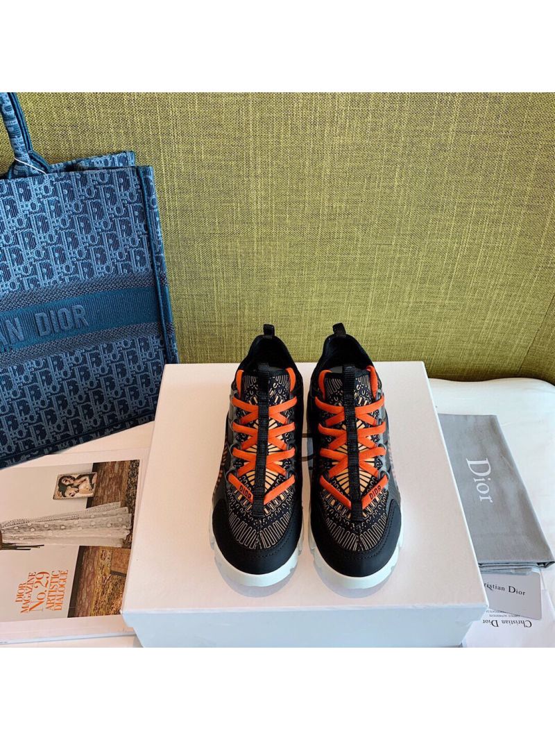 Dior D-Connect Sneaker Technical Fabric Ochre Feu D'Artifice Print 