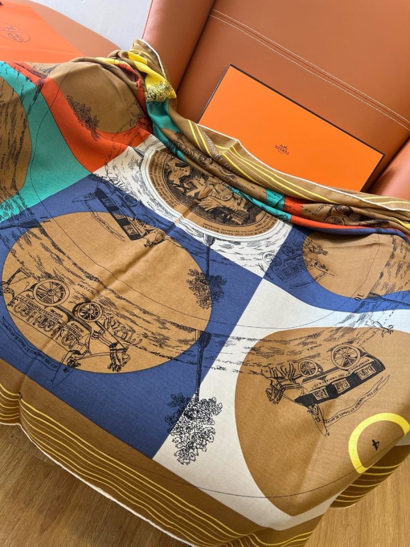 Hermes Jeu Des Omnibus Et Dames Blanches Au Tampon Silk Scarf 140 H673494S Beige Dore Jaune