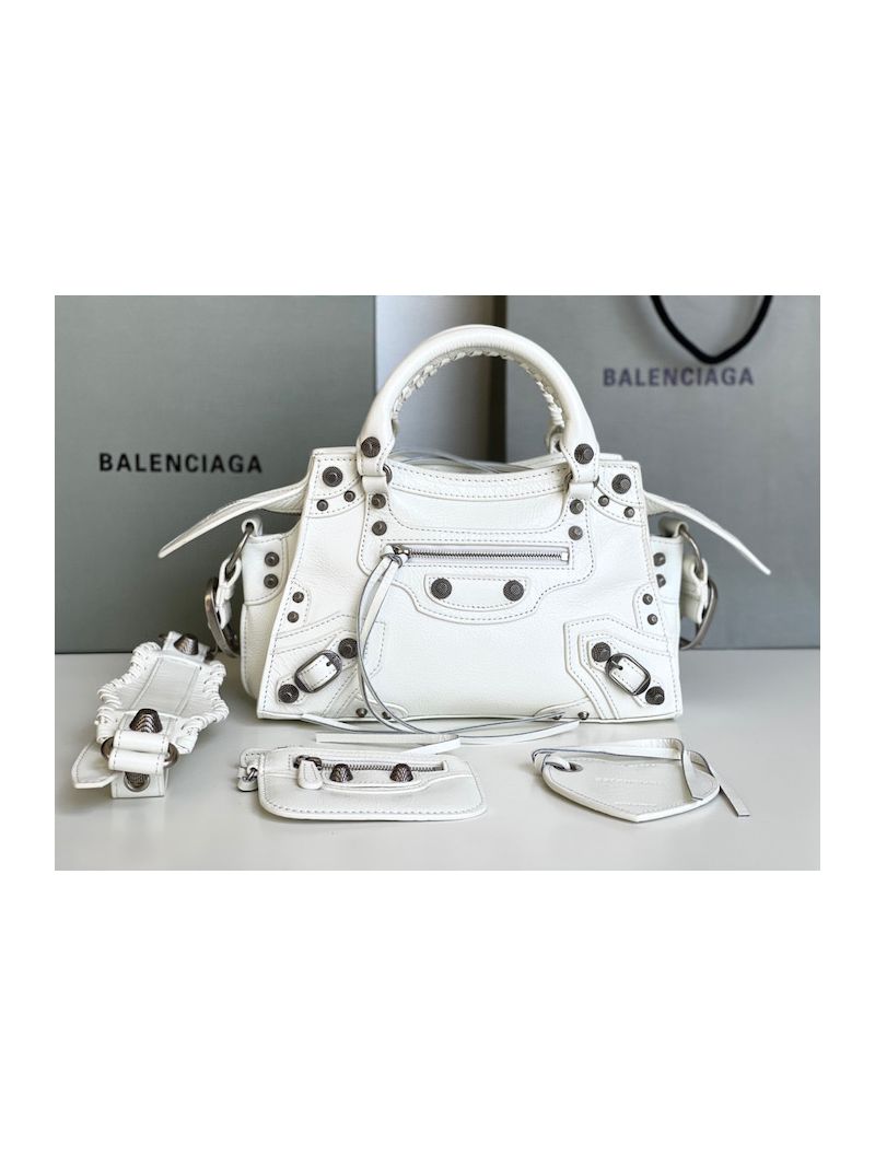 Balenciaga Neo Cagole XS Handbag in White Arena Lambskin 700940