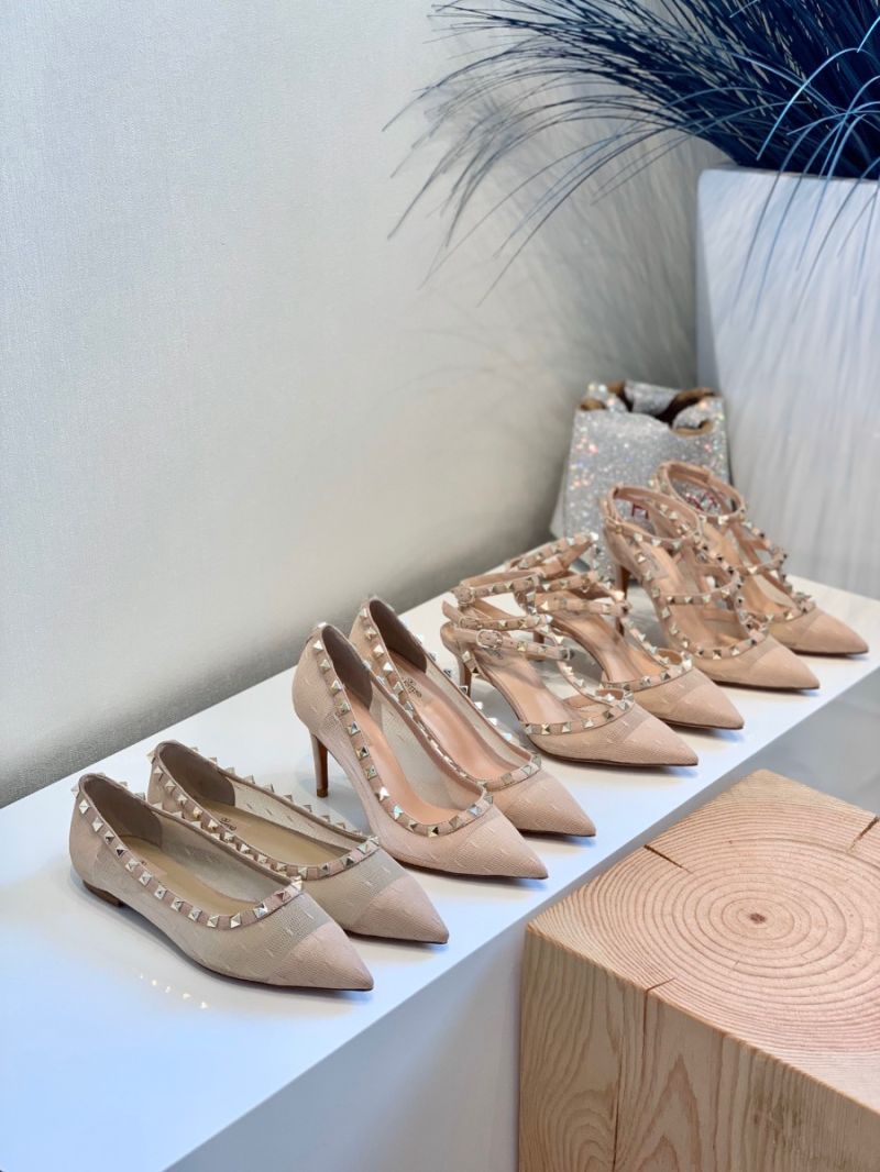 Valentino Rockstud Lace Cage Pump 65mm Nude