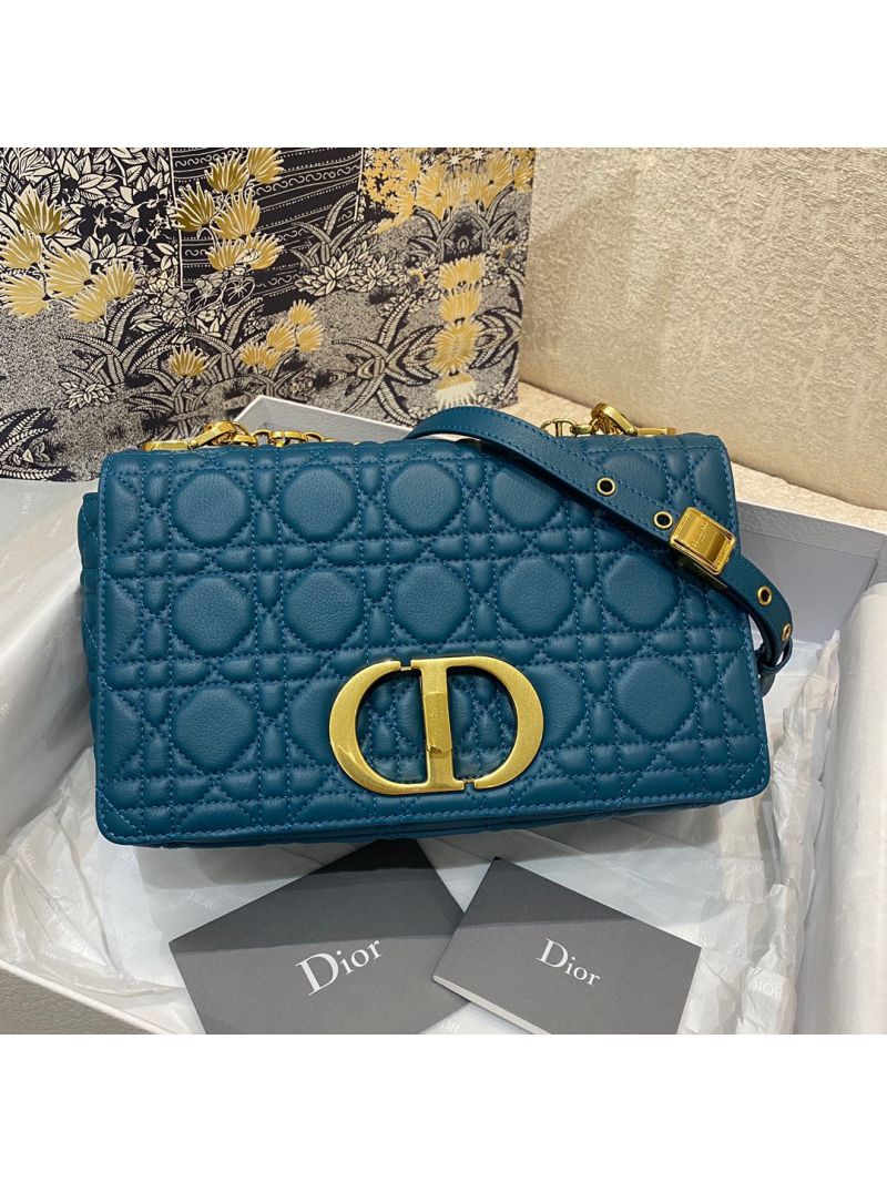 Dior Medium Caro Bag Ocean Blue Supple Cannage Calfskin M9242U