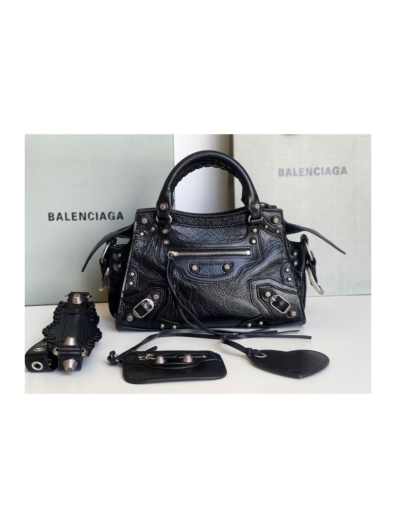 Balenciaga Neo Cagole XS Handbag in Black Arena Lambskin 700940
