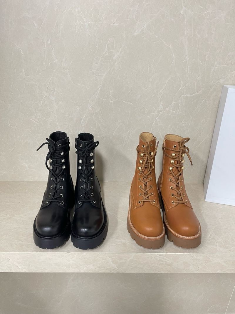 Celine Triomphe Rangers Mid Lace-up Boot In Shiny Bull 357583579 Black