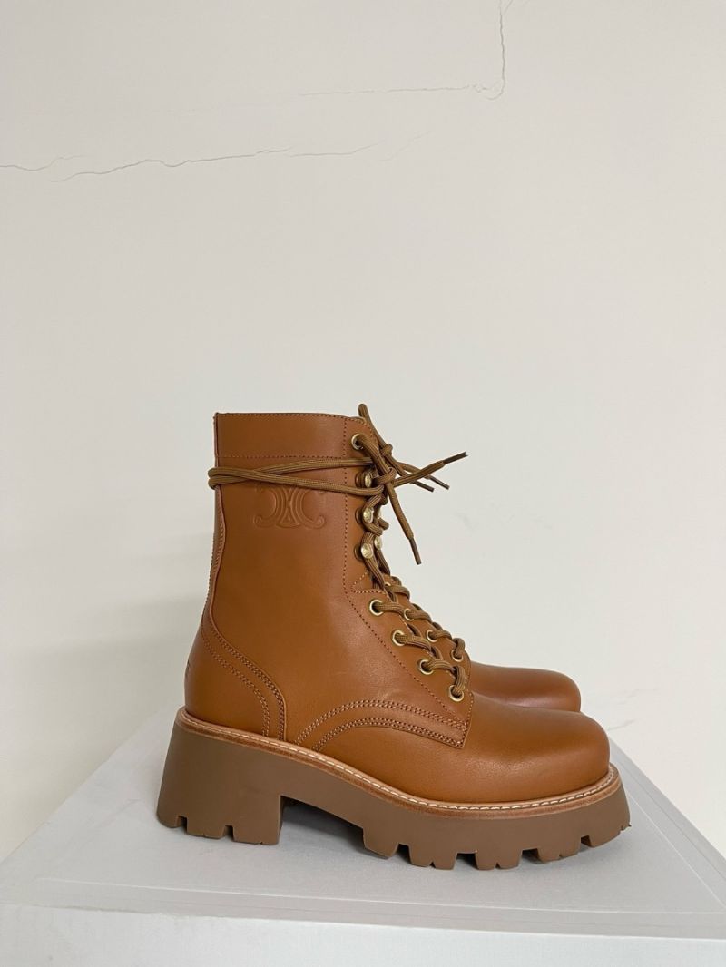 Celine Triomphe Rangers Mid Lace-up Boot In Shiny Bull 357583579 Brown