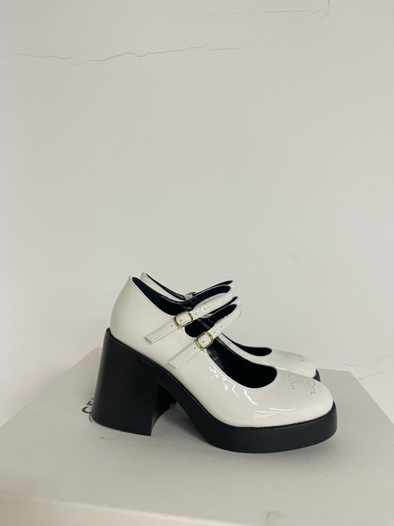 Celine Lily Perforated Triomphe Babies In Patent Calfskin 360734582C White